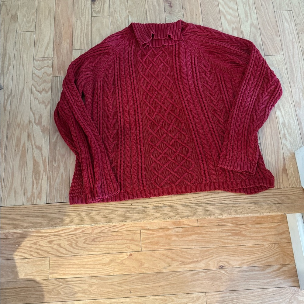 Vintage made in U.S.A L.L. Bean Red Cowl Neck Sweater with Cable Knit Design